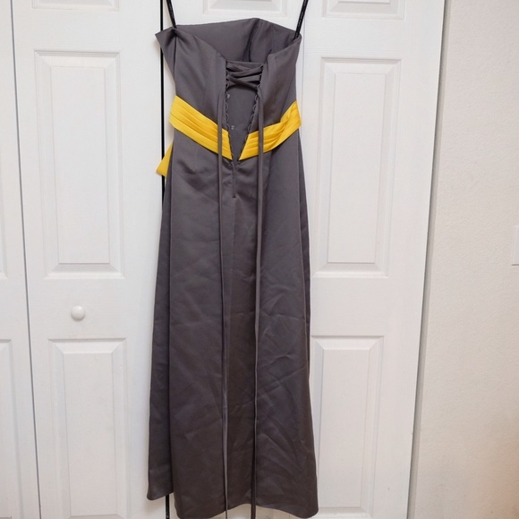 Alfred Angelo Gown Charcoal & Canary yellow floor length lace up back Bridal - Picture 6 of 10